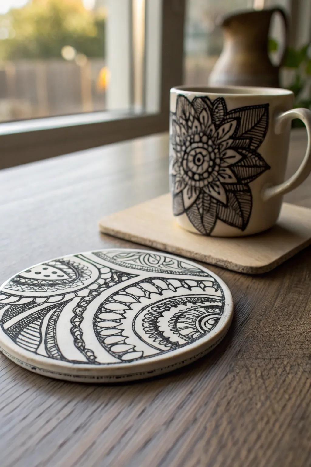 Elevate your coffee breaks with DIY zentangle coasters - where art meets everyday elegance.