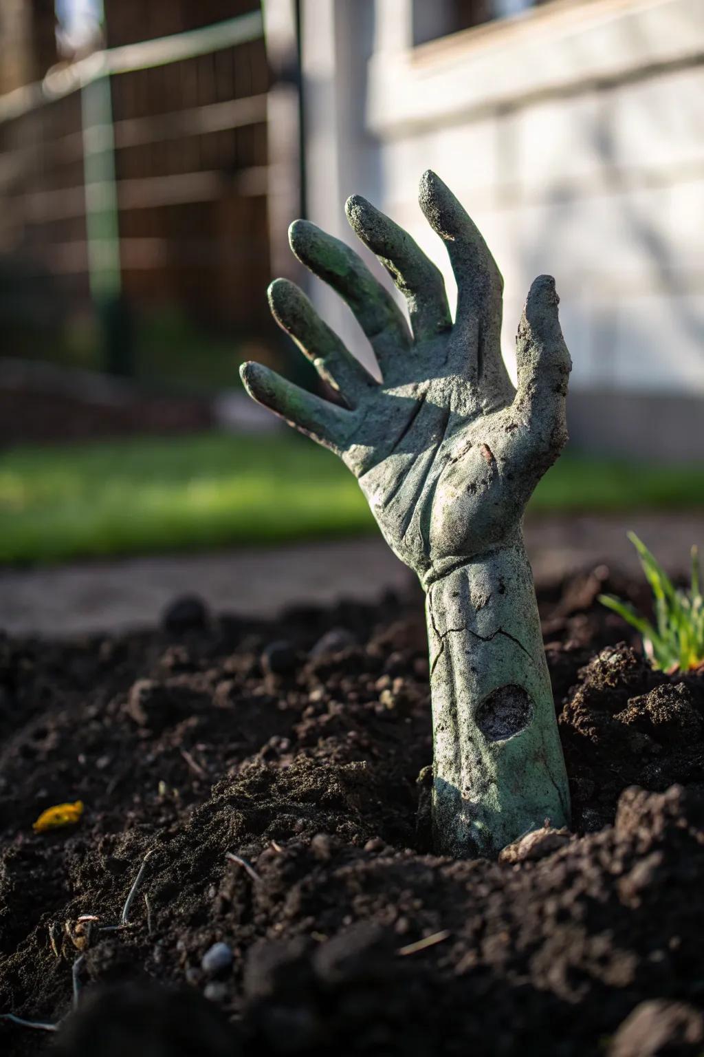 Bring your garden to life with handcrafted zombie hands – a stunning nod to the apocalypse.