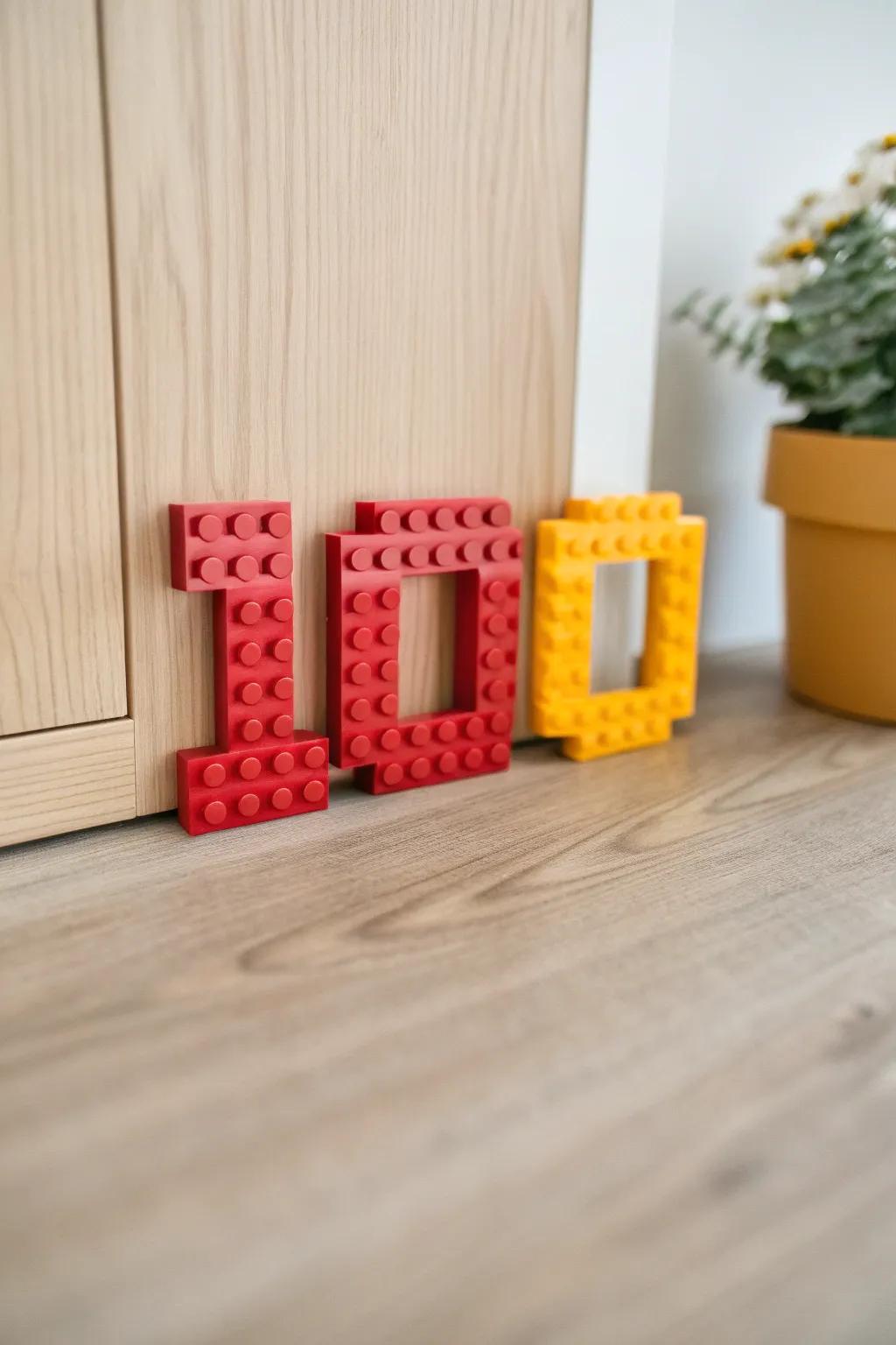 Crafted Creativity: Bold Lego Number 100 in a Minimalist Setting