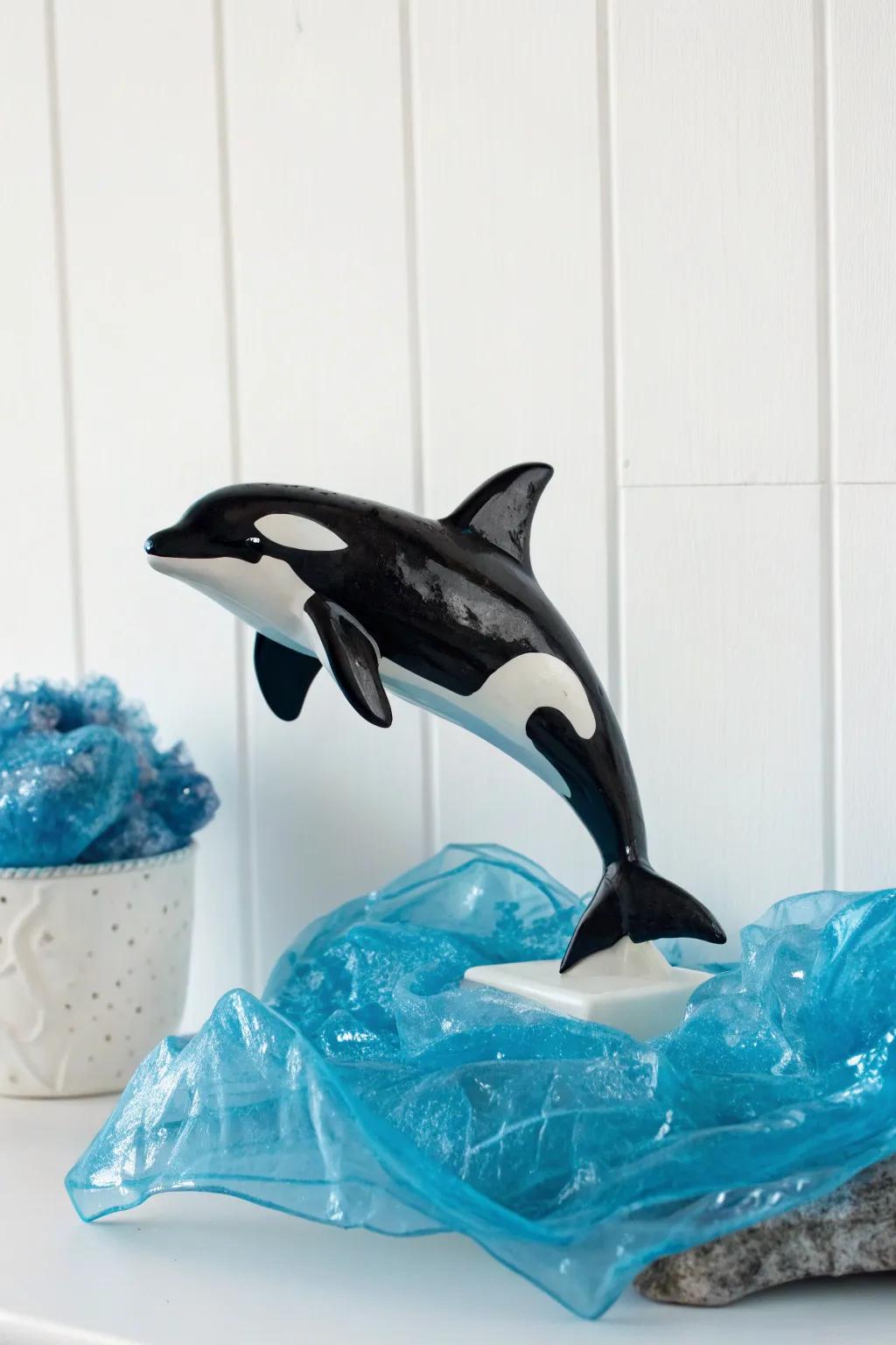 Dive into elegance: An orca's graceful leap captured in minimalist artistry.