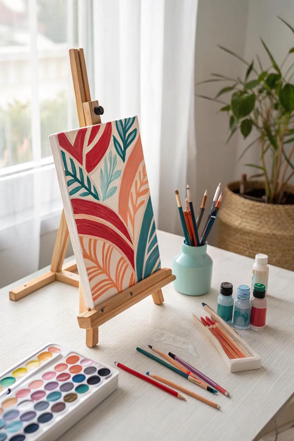 Unleash your creativity with a mixed media masterpiece. Let bold colors and textures tell your story.