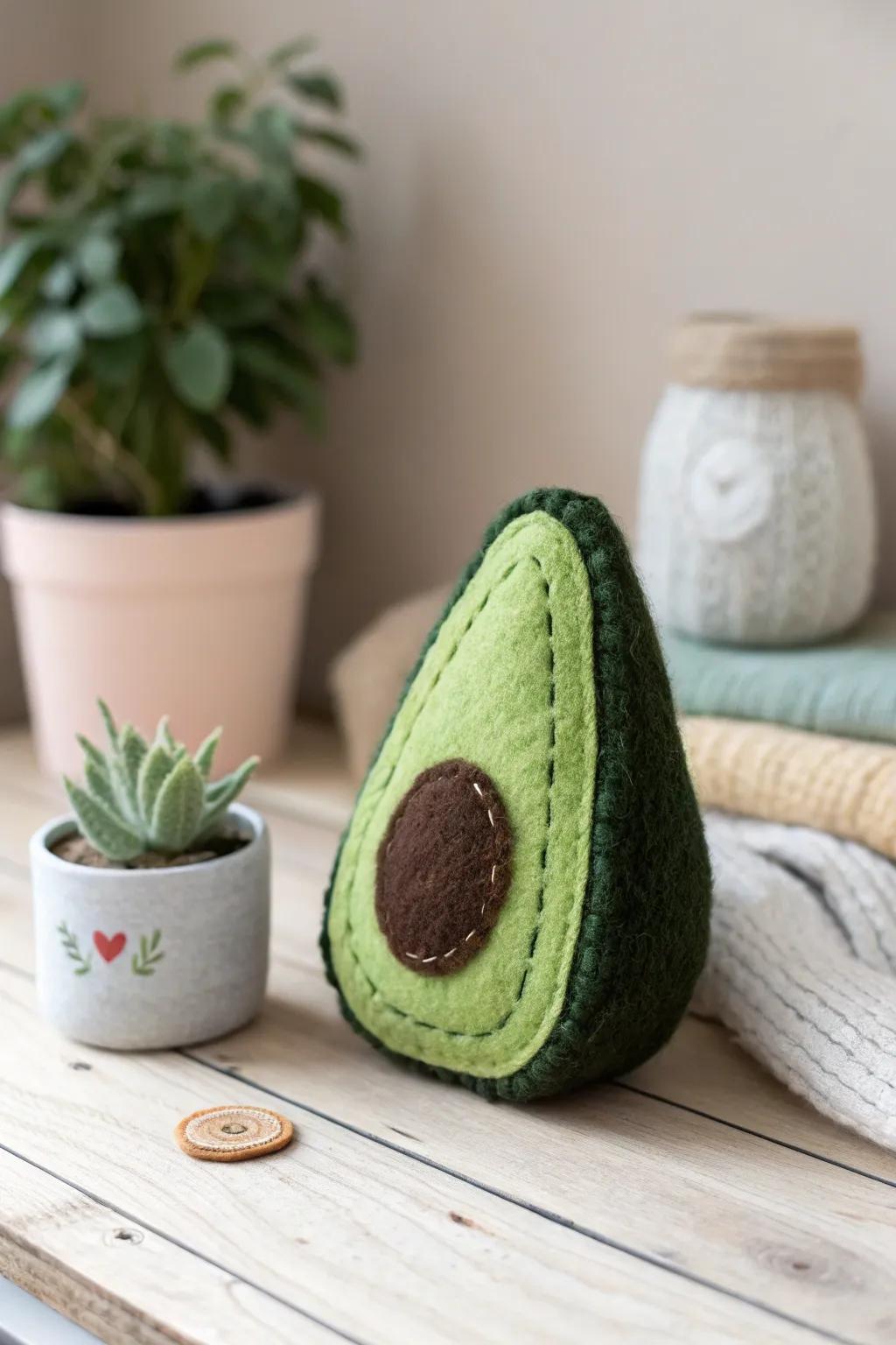 Crafted with love: Embrace the charm of handmade felt avocado plushies, perfect for adding a touch of cozy whimsy to any space.