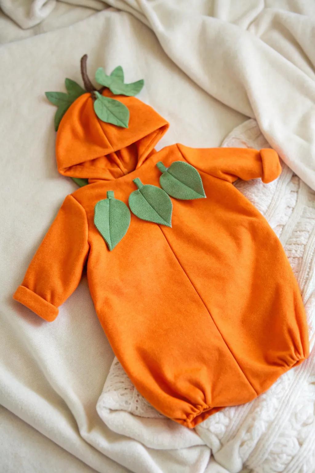 Embrace autumn with this adorable no-sew baby pumpkin costume, a perfect blend of simplicity and vibrant charm!
