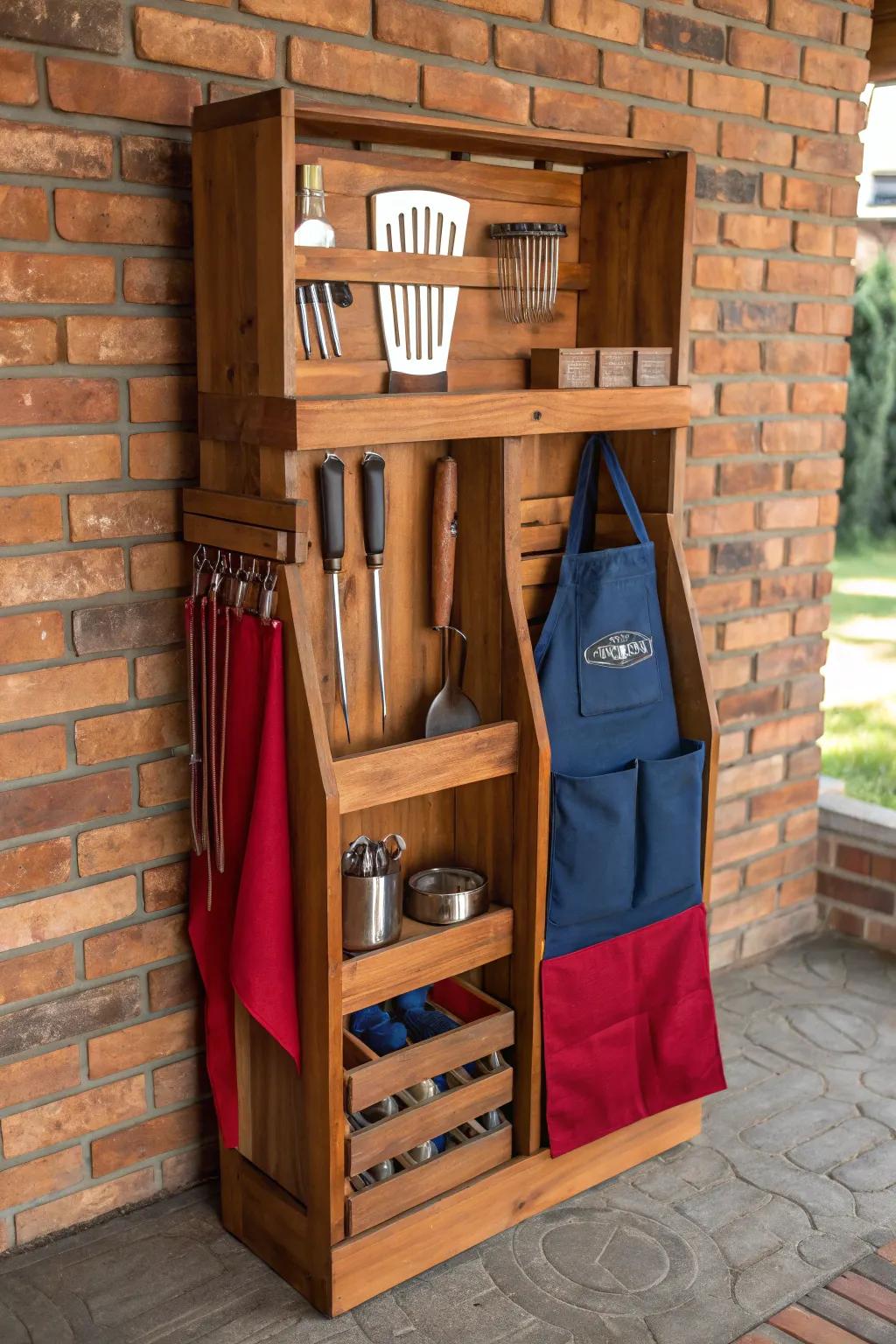 Elevate your BBQ game with this stylish and functional multi-level storage solution.