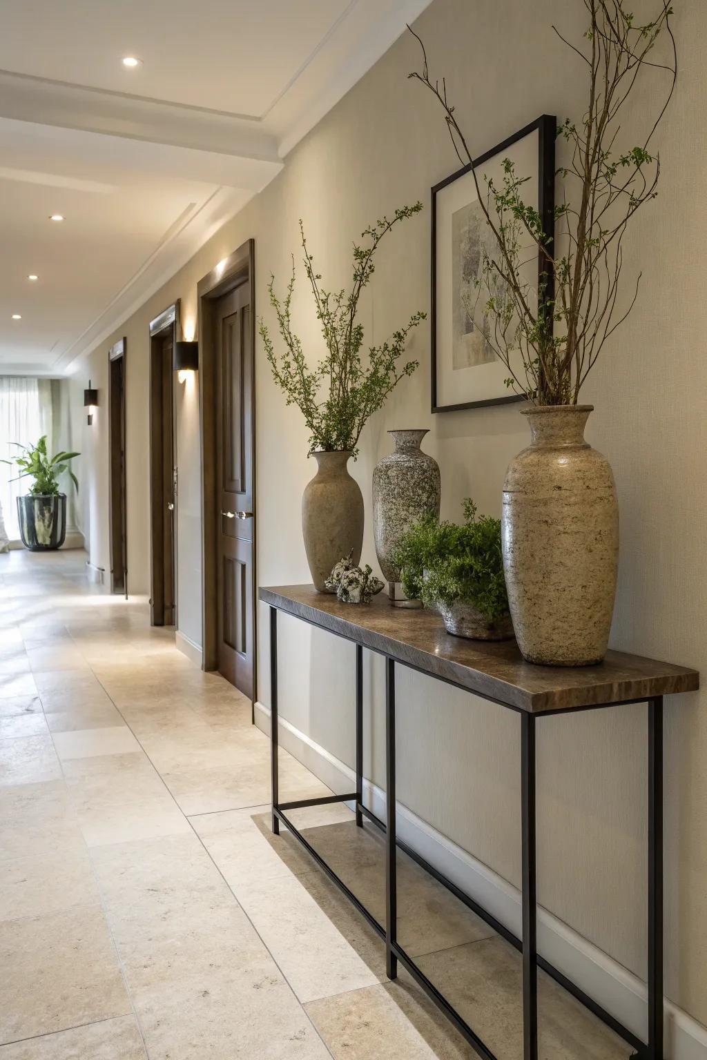 A console table adds functionality and style to the hallway.