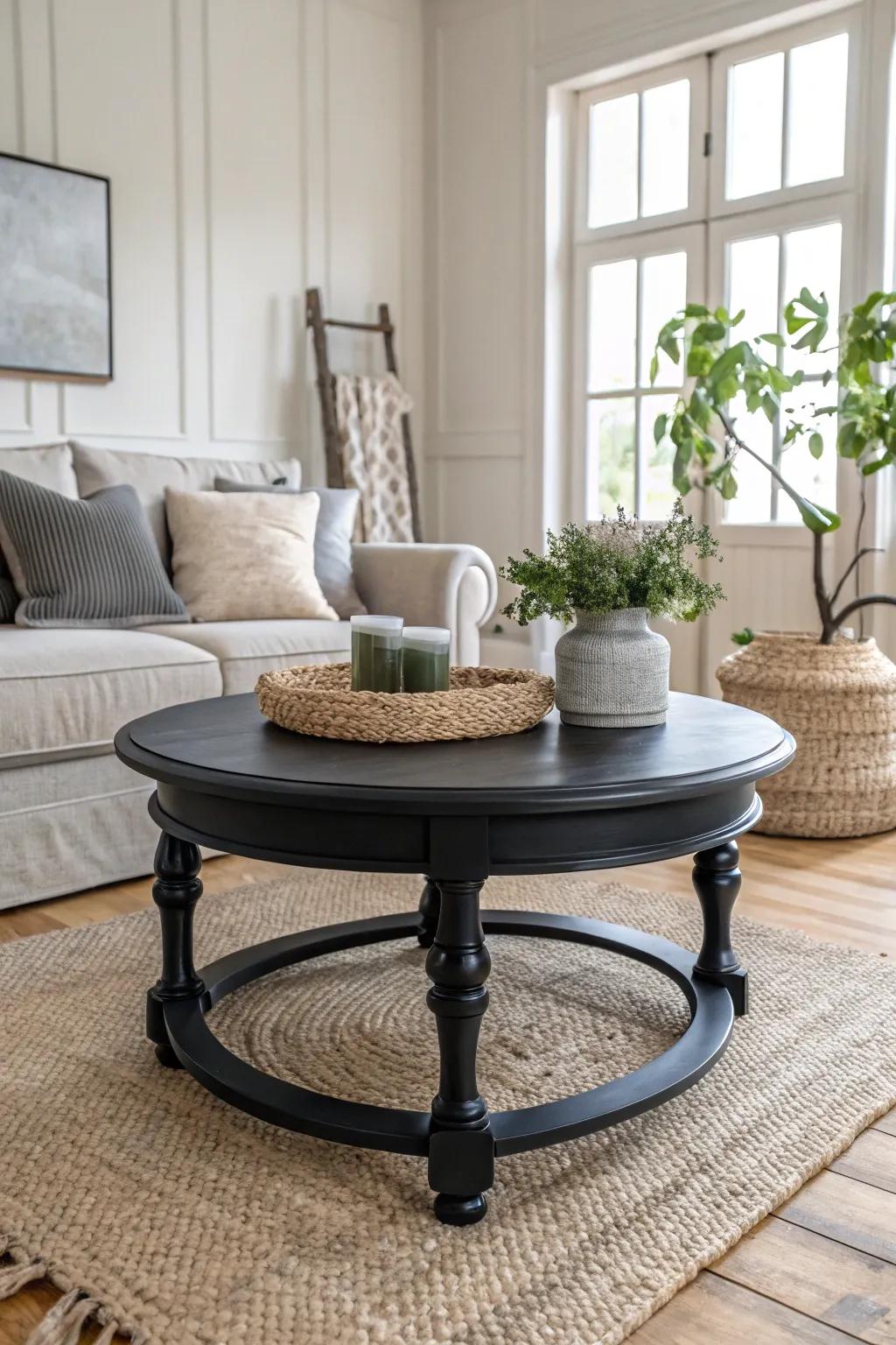 Transform your living room with a stunning black coffee table centerpiece that combines Scandinavian simplicity with a Boho touch.