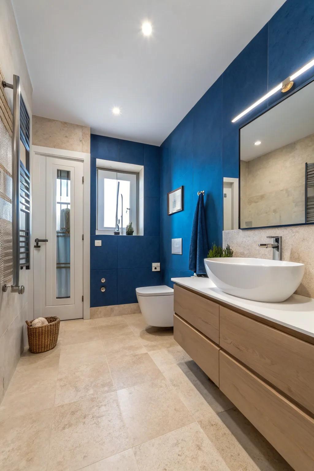 Add a vibrant touch with cobalt blue accents in your bathroom.