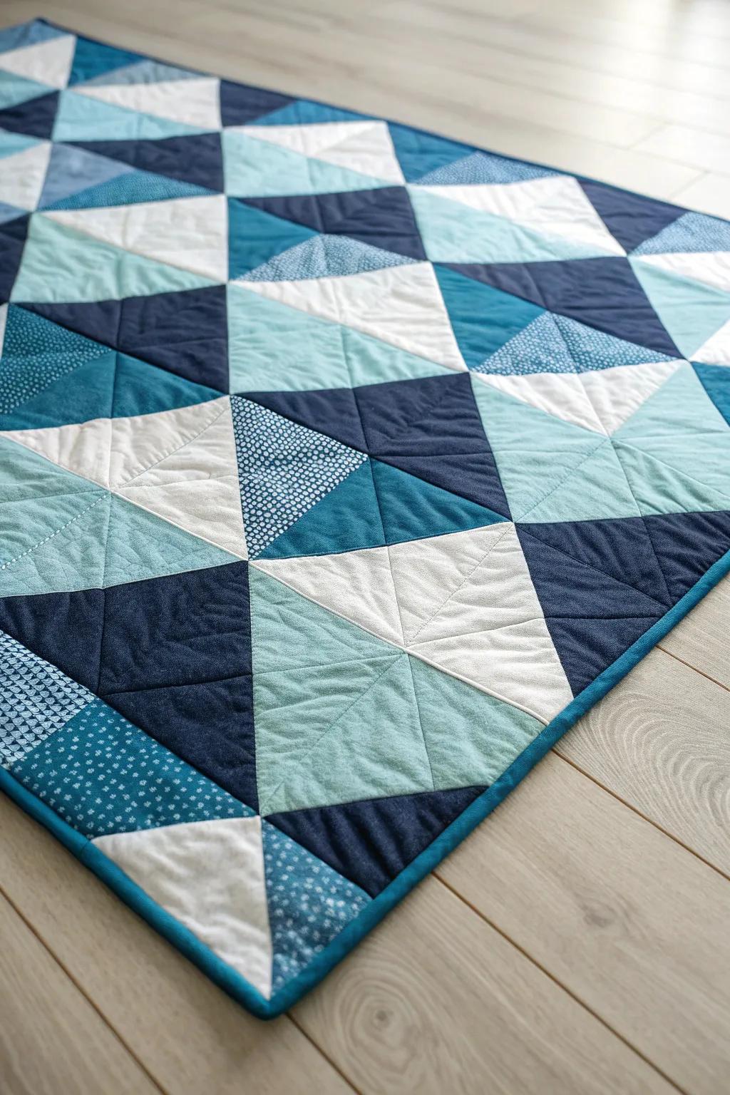 Geometric Delight: A fusion of modern design and artisanal craftsmanship in soothing blues.