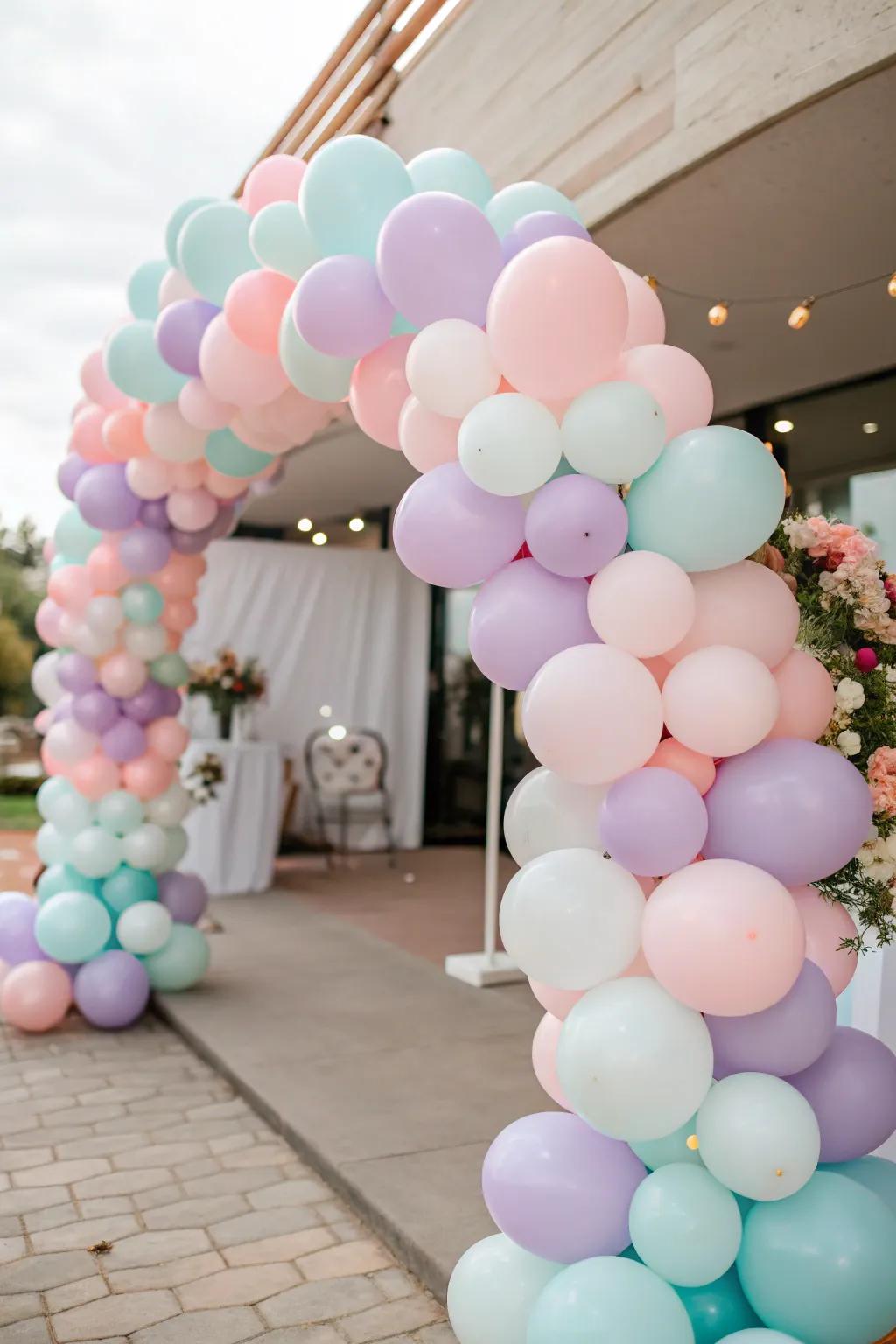 A dynamic balloon arch with varied sizes for added texture.