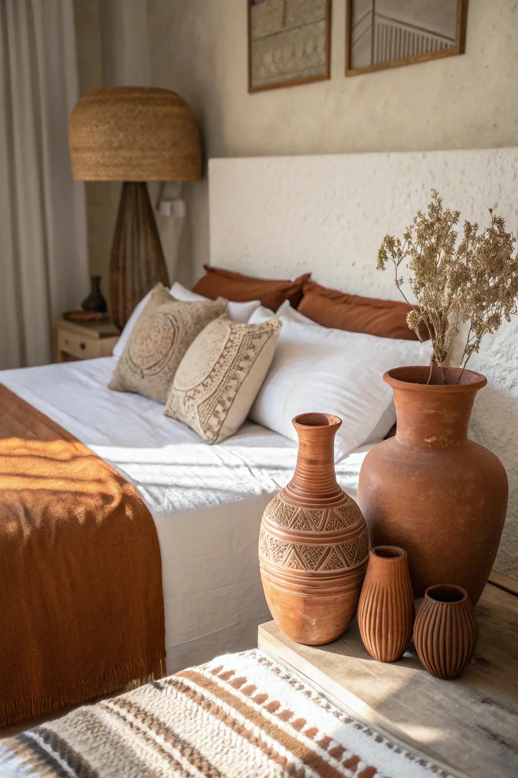 Terracotta accents add rustic charm to your decor.
