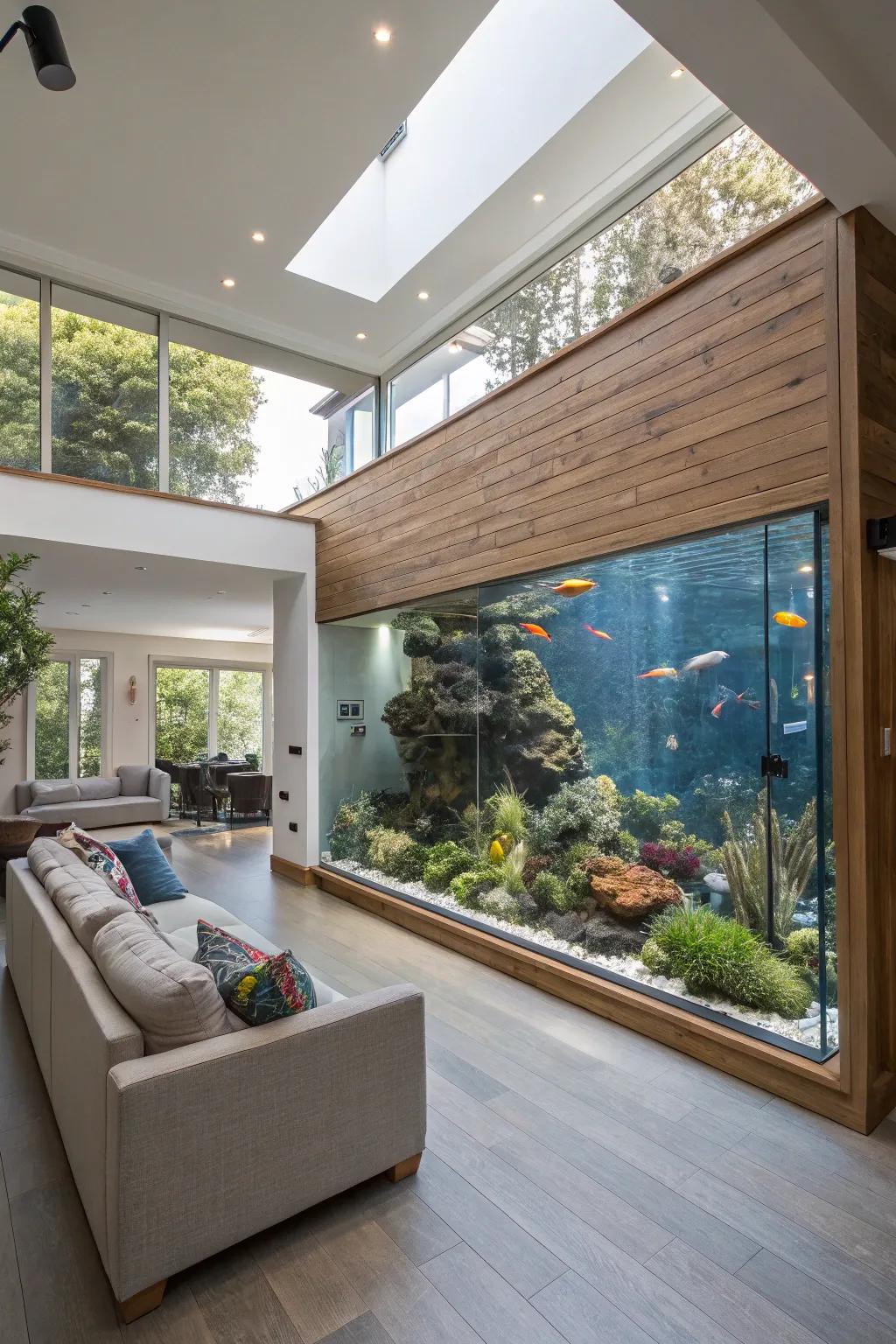 Divide spaces beautifully with an enchanting aquarium divider.