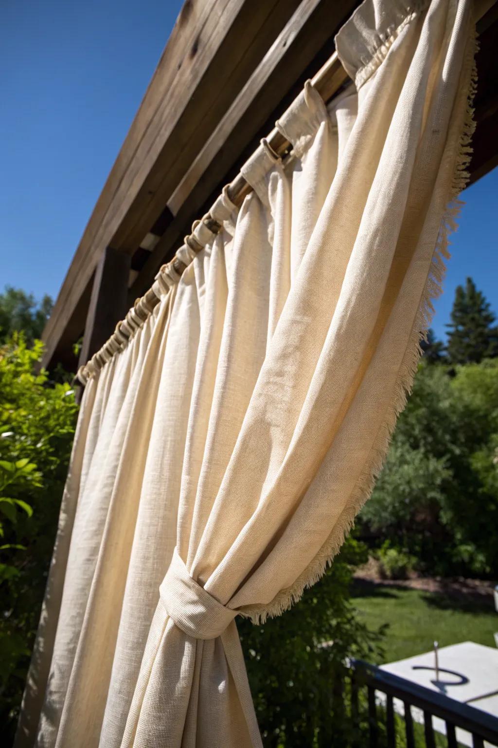 Transform your carport with rustic charm: DIY drop cloth curtains that blend affordability with style.