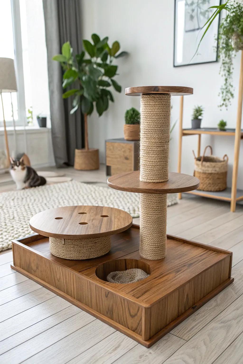 Transform your space into a feline haven with this stunning wooden cat platform, where simplicity meets natural elegance.