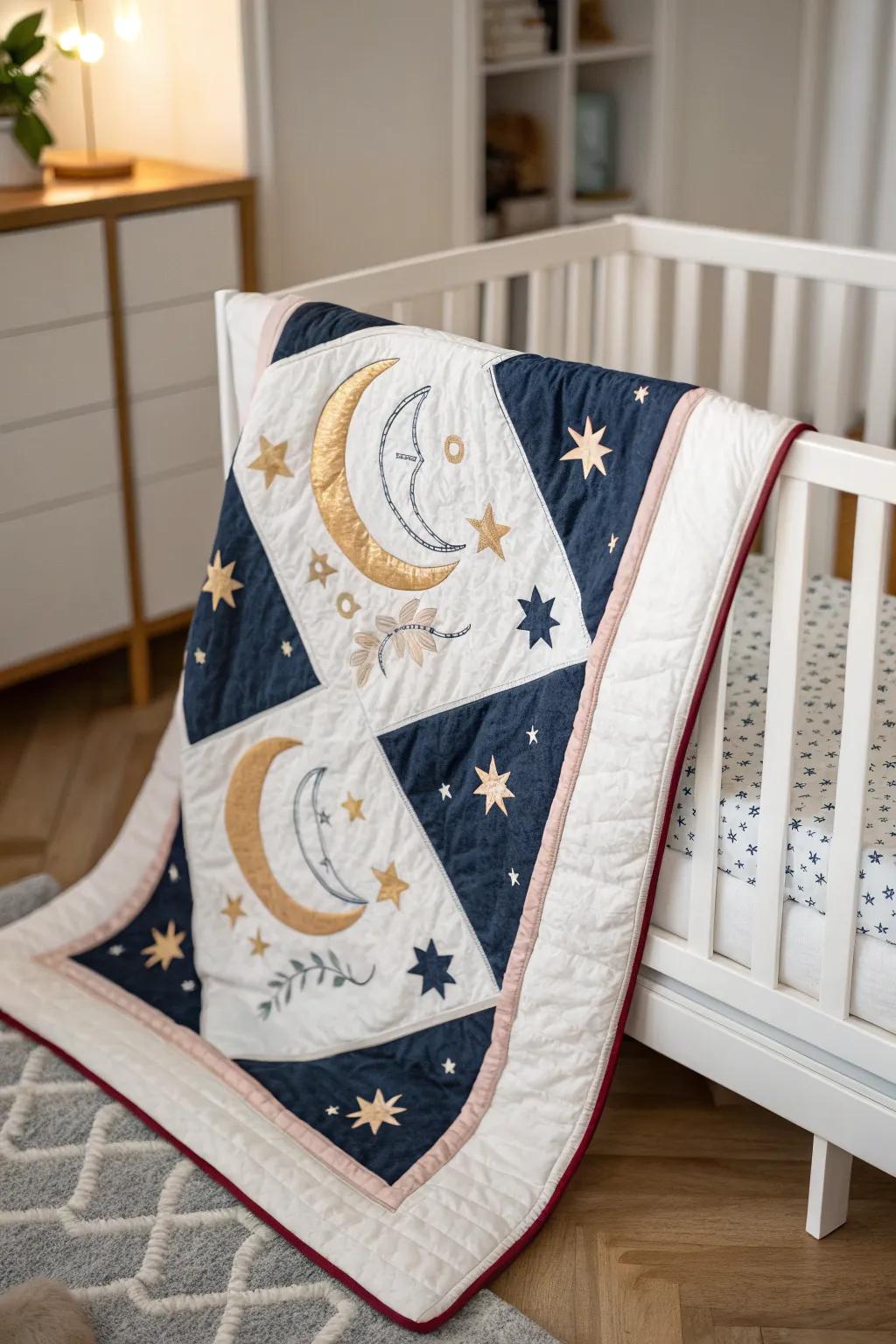 Transform your child's room into a dreamy escape with our Starry Night Charm quilt, where every night is an adventure under the stars.