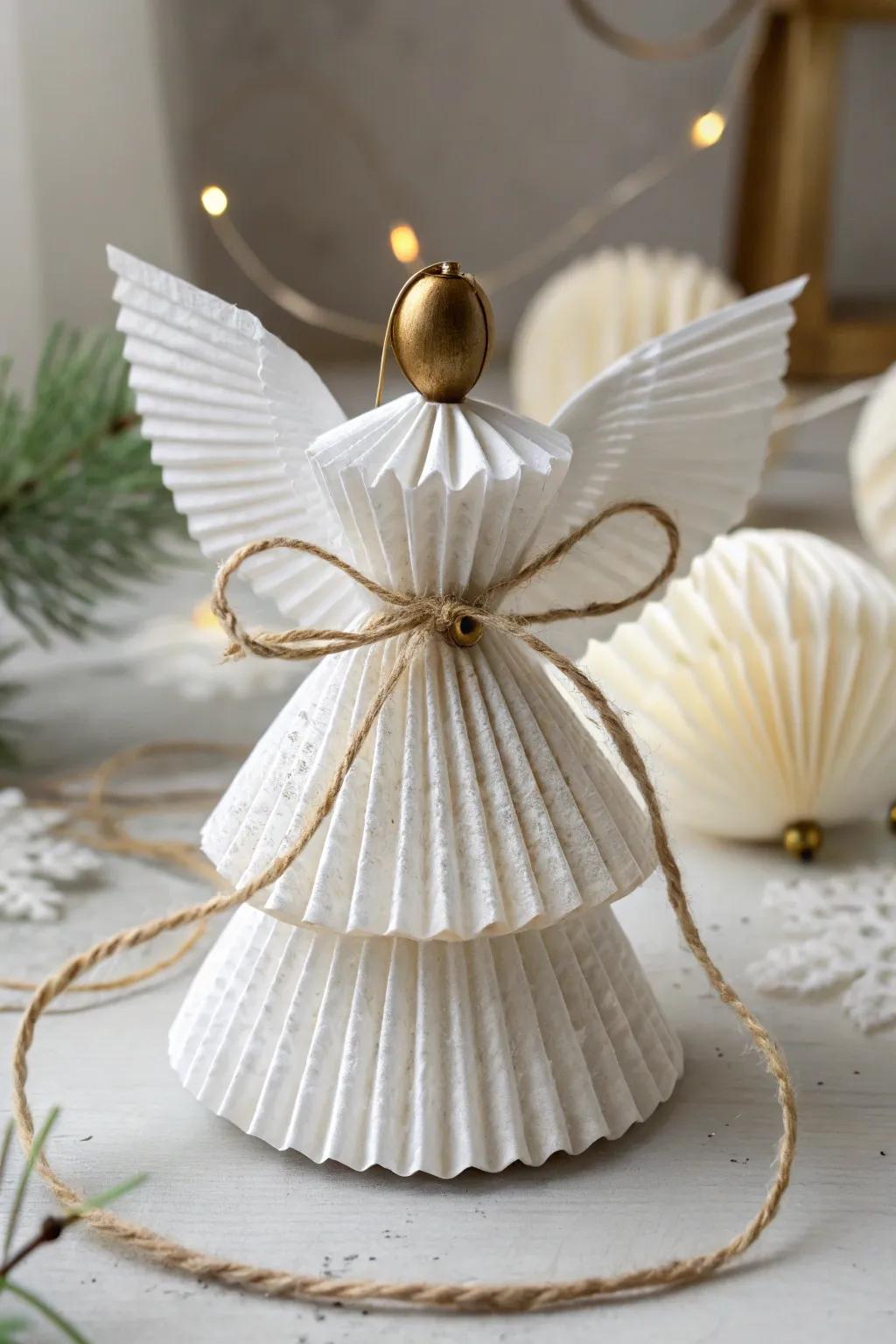 Delicate cupcake liner angels bring festive charm and simplicity to your holiday decor.