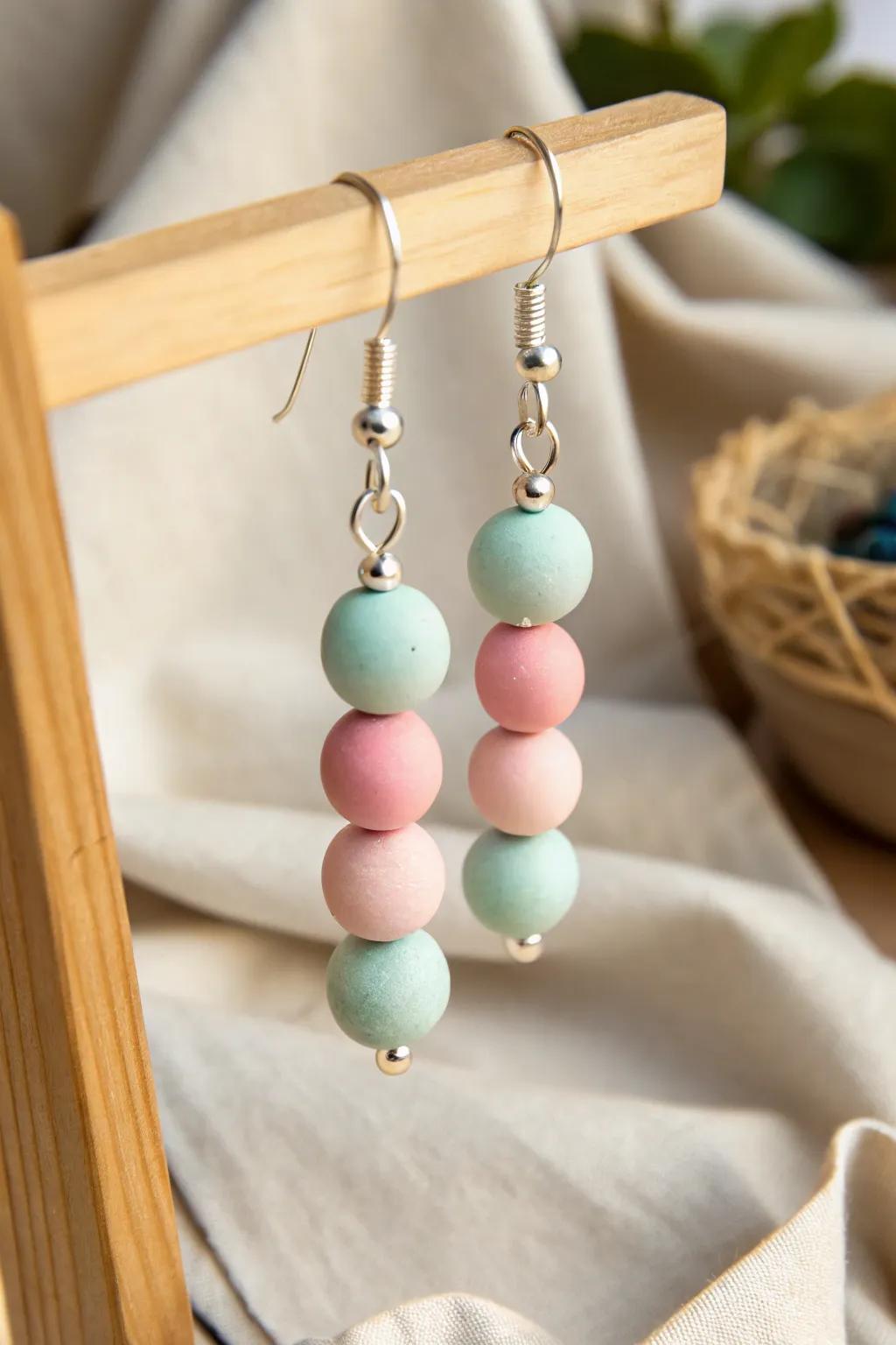 Embrace springtime elegance with pastel clay bead earrings.