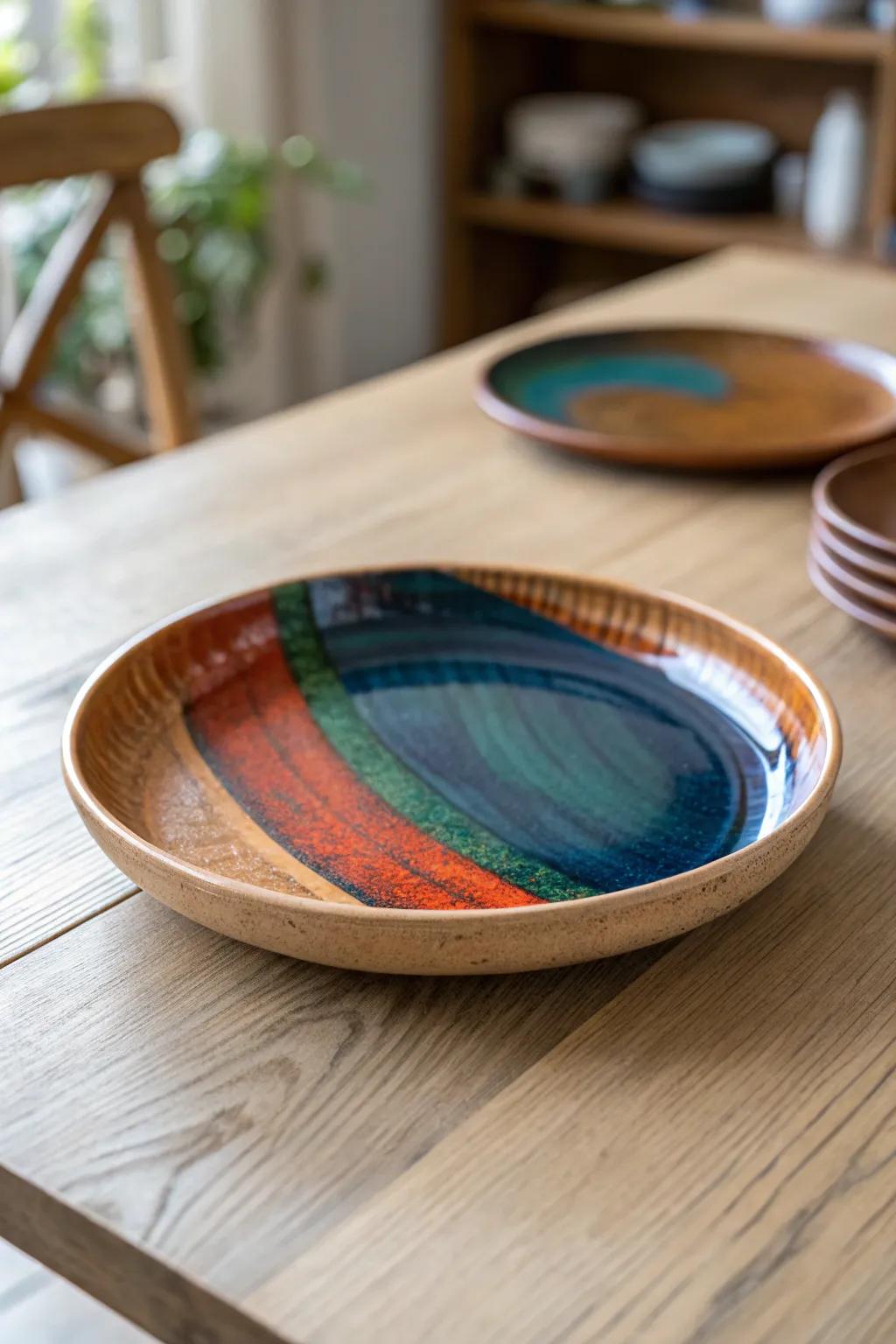 Elevate your dining experience with the artistry of colorful glazed plates – where craftsmanship meets elegance.