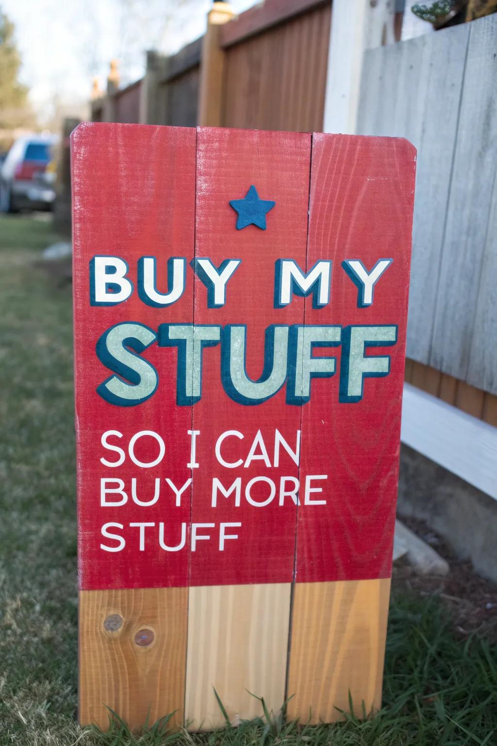 Turn heads with humor: A clever yard sale sign that steals the spotlight.