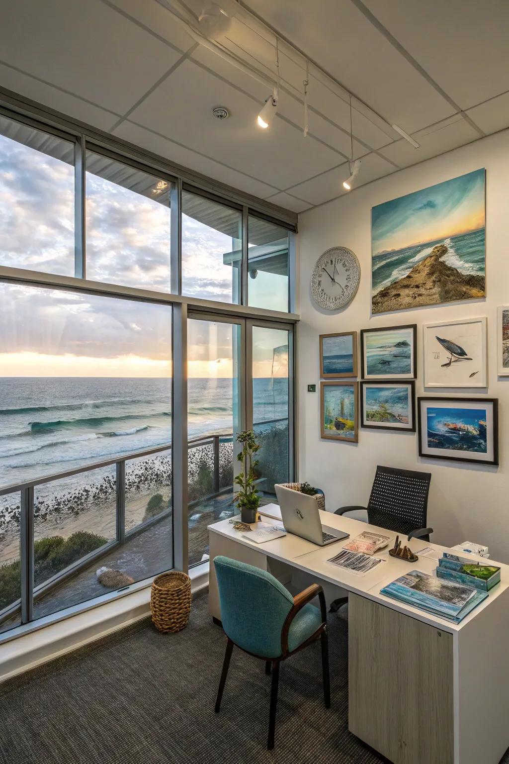 Artwork inspired by the sea adds a personal touch to your office.