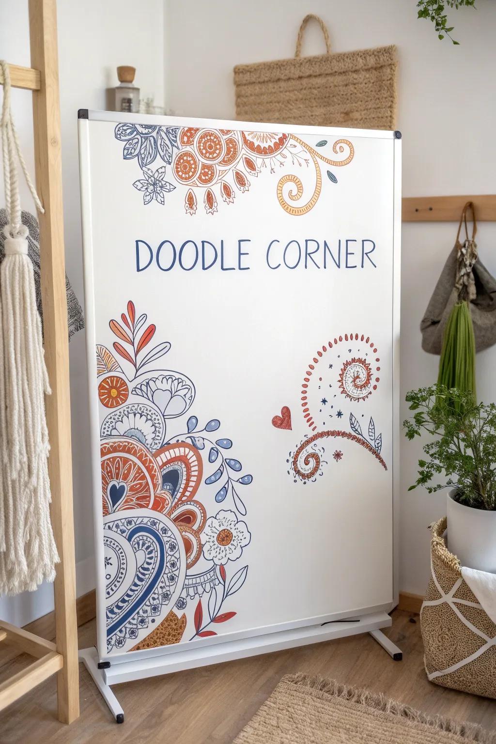 Unleash your creativity in the 'Doodle Corner'—a vibrant escape on your minimalist whiteboard. 🎨✨ #DoodleCorner #ScandinavianBoho #CreativeSpace
