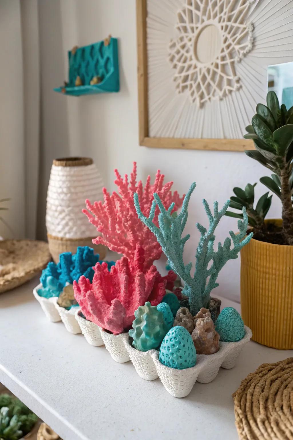 Transform everyday waste into an artistic coral reef masterpiece! 🌊✨ #UpcycledArt #EcoFriendlyDecor