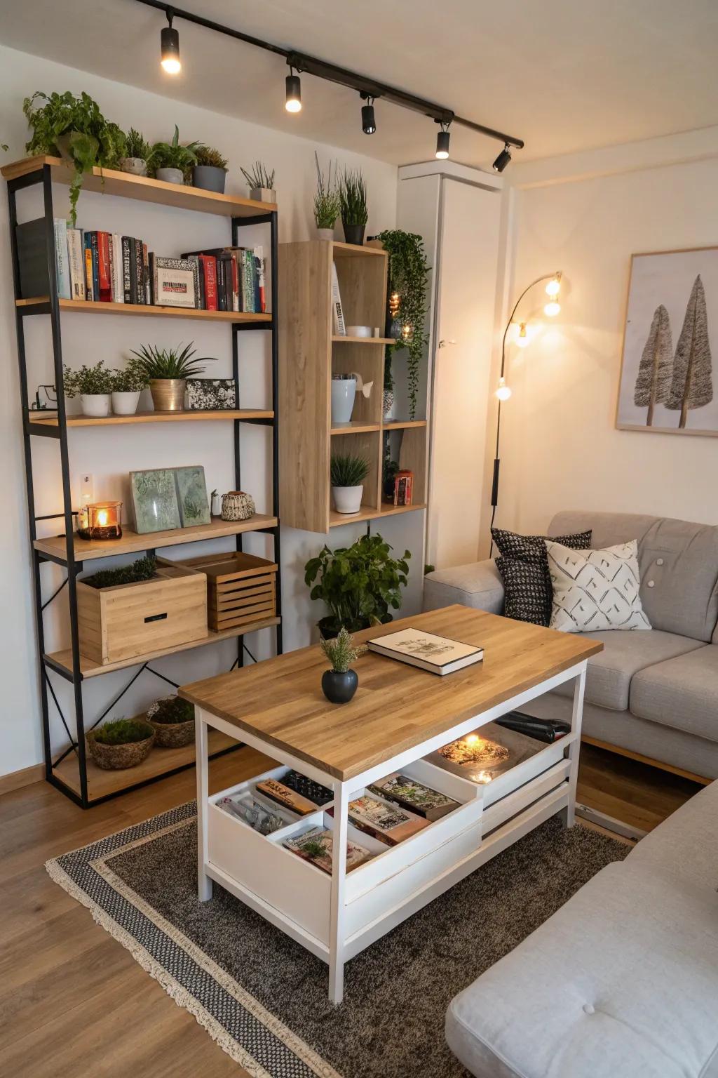 Functional furniture maximizes space in a stylish way.