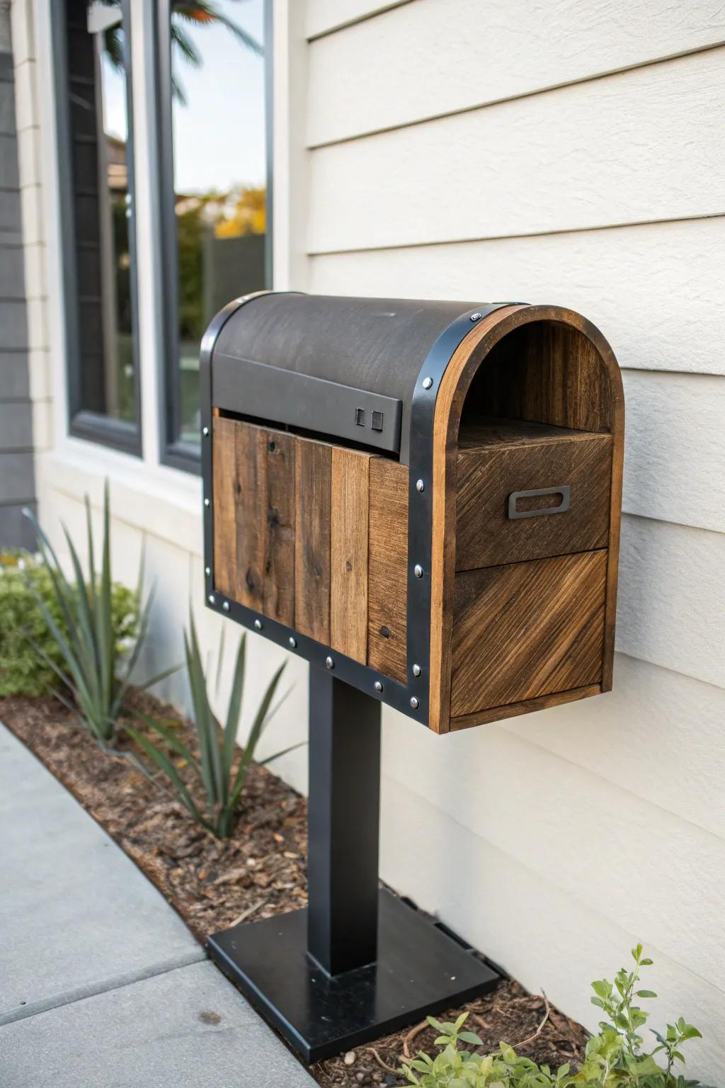 Elevate your curb appeal with this chic wood and metal mailbox, where eco-friendly design meets minimalist elegance.