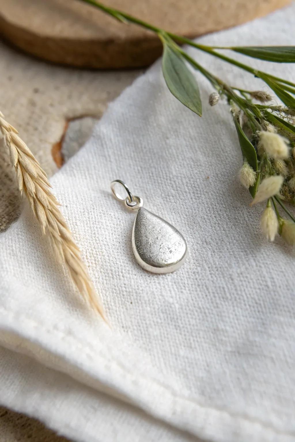 Embrace nature's elegance with a raindrop charm that captures the essence of minimalist beauty.