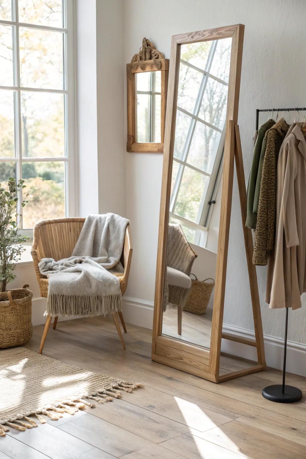 Elevate your wardrobe with a full-length mirror that marries function with Scandinavian elegance. #MinimalistChic #BohoVibes