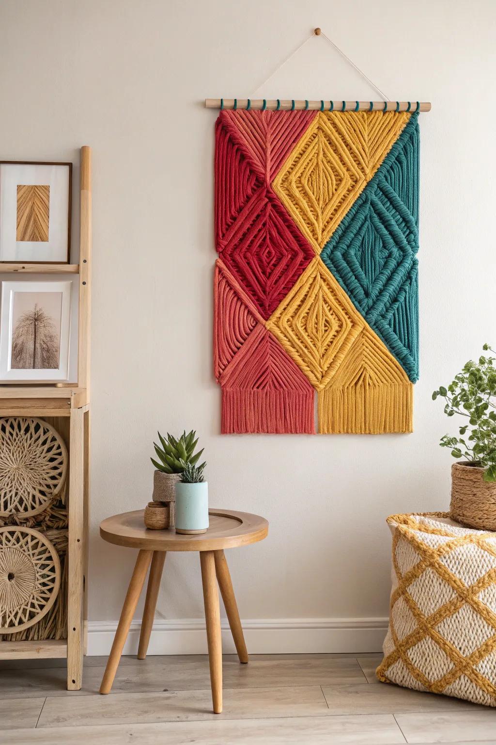 Elevate your craft space with vibrant yarn art that blends Scandinavian minimalism and boho flair!
