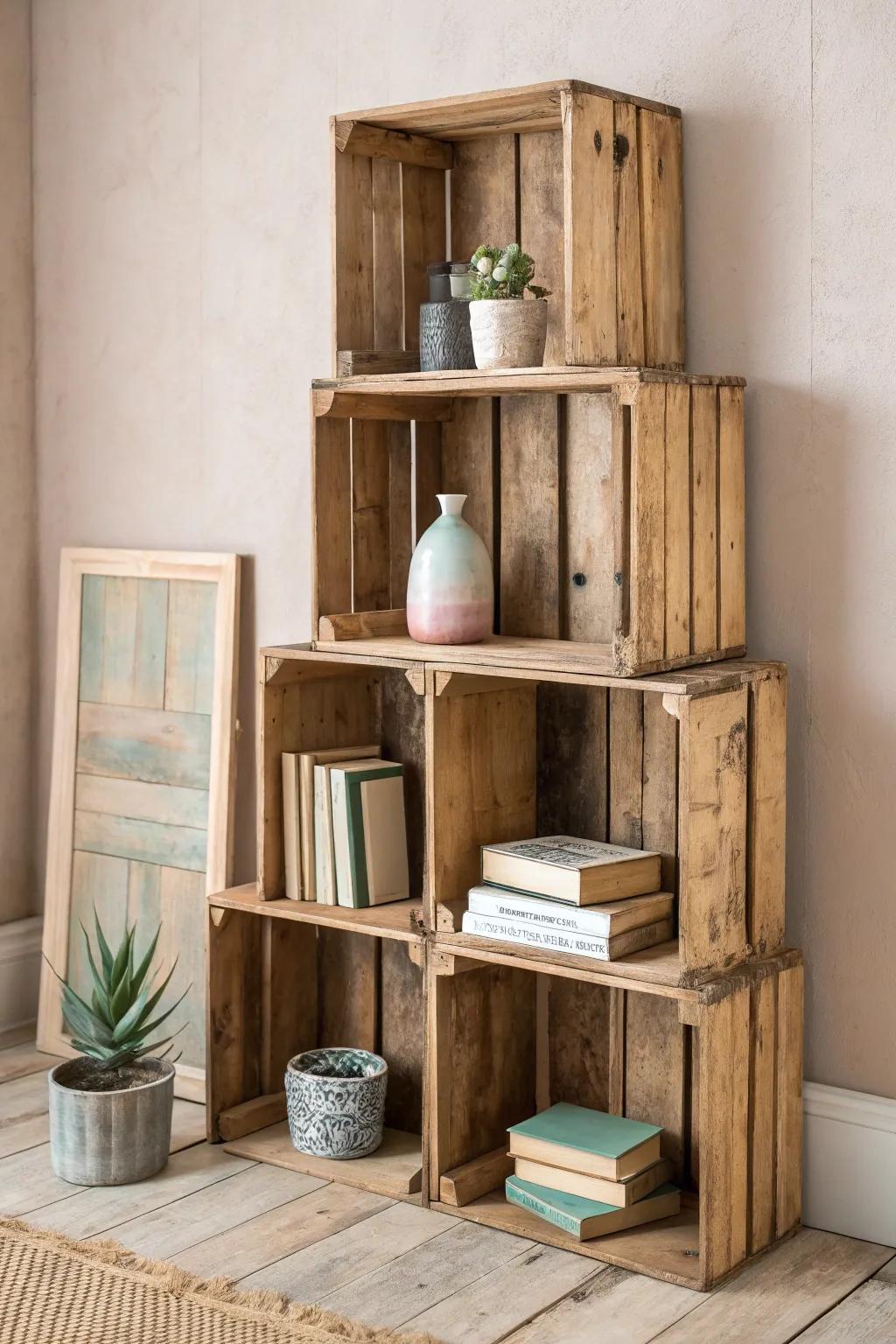 Elevate your space with the charm of an upcycled crate bookshelf—where rustic elegance meets minimalist design.