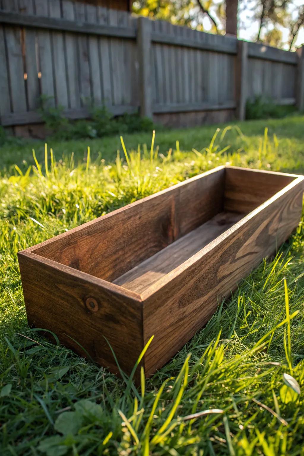 Craft your perfect backyard setup with a rustic wooden trough feeder, where tradition meets elegance.