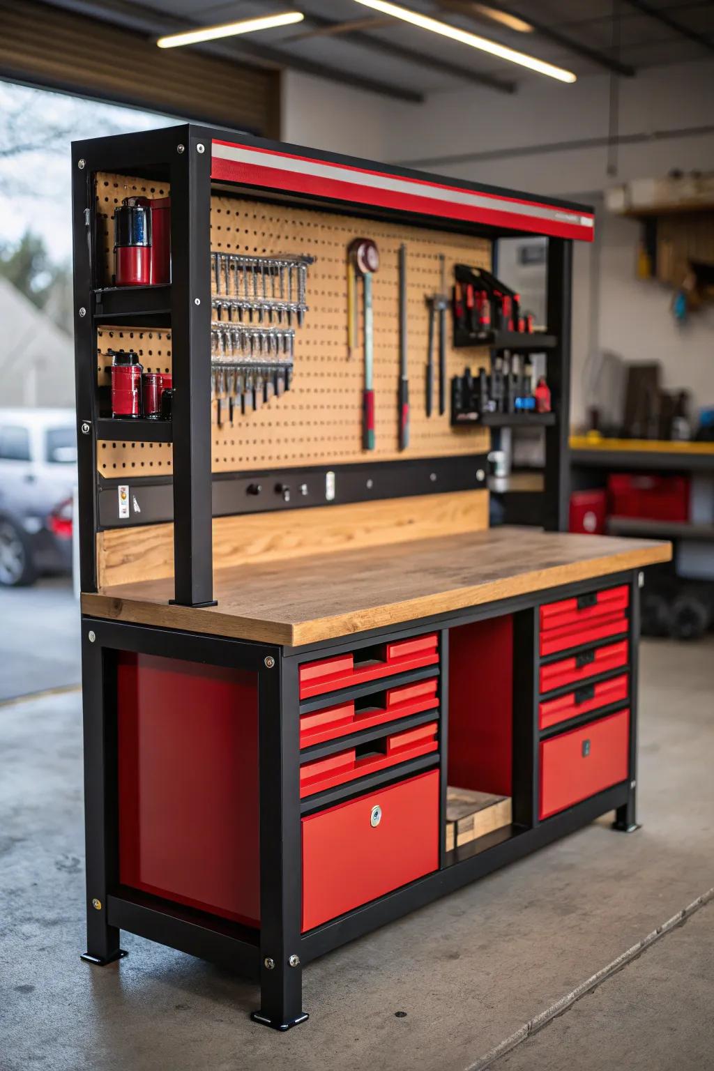 Elevate your DIY space with a handcrafted workbench that combines style and storage.
