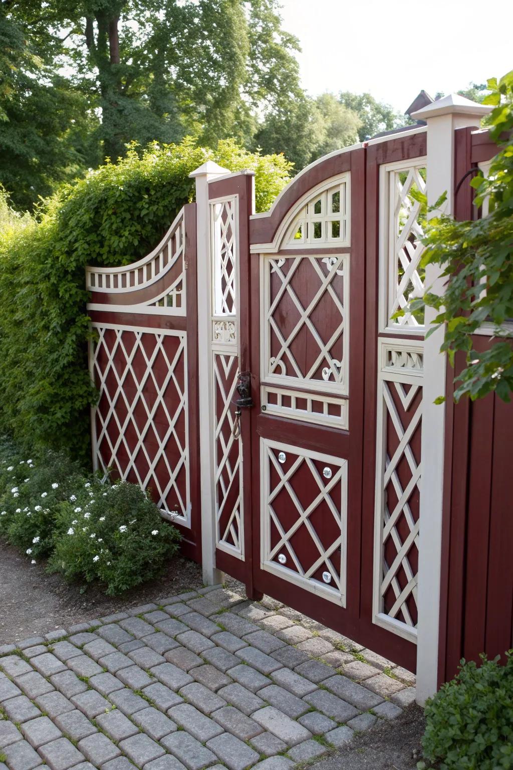 Unlock the charm of your garden with a stunning lattice-patterned gate.