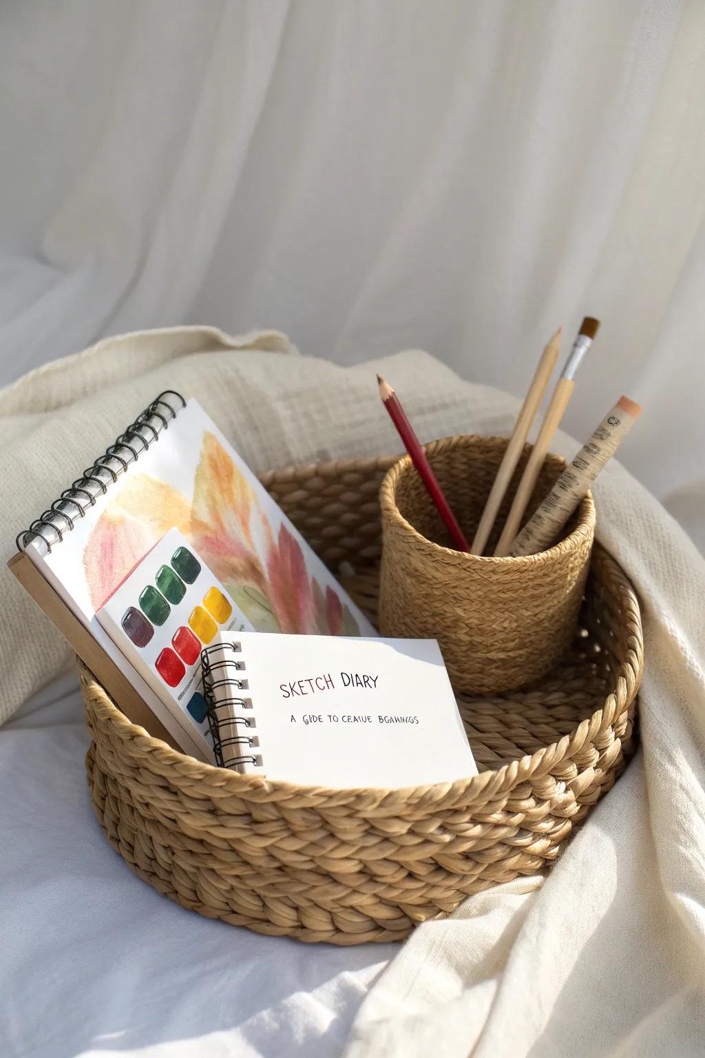 Unleash creativity with a touch of elegance. Perfectly curated for the art lover. 🎨📝 #ArtisticEscape #GiftBasketIdeas #ScandiBoho