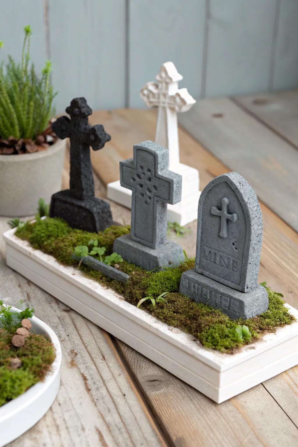 Graveyard Glamour: Embrace the eerie elegance of a mini DIY graveyard with Scandinavian-Boho flair.
