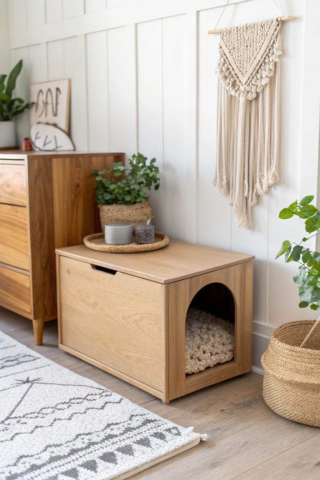 Transform your space with this chic, upcycled dresser drawer litter box—where functionality meets Scandinavian-Boho charm!