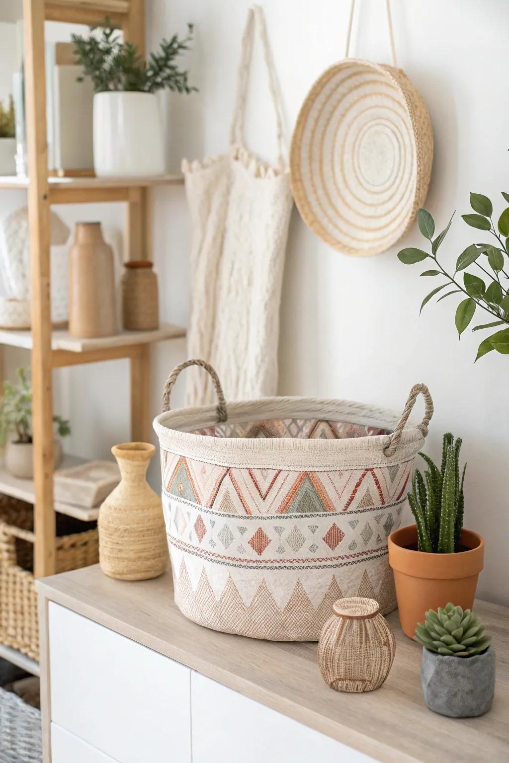 Elevate your living room decor with a DIY accent basket that blends minimalist Scandinavian style with boho charm.