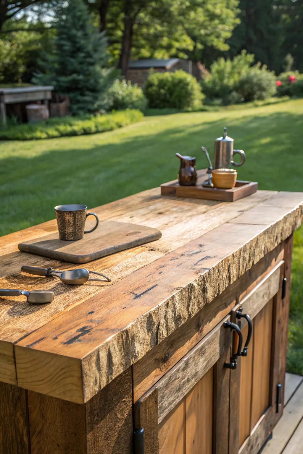 Embrace the timeless allure of rustic wood charm in your backyard oasis.