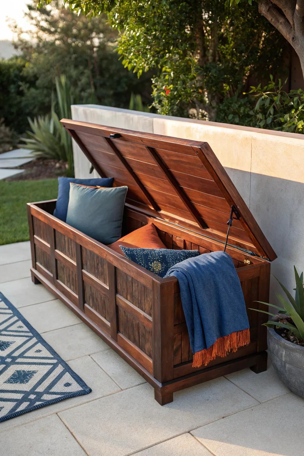 Elevate your outdoor space with a handcrafted weatherproof storage bench—where style meets functionality.