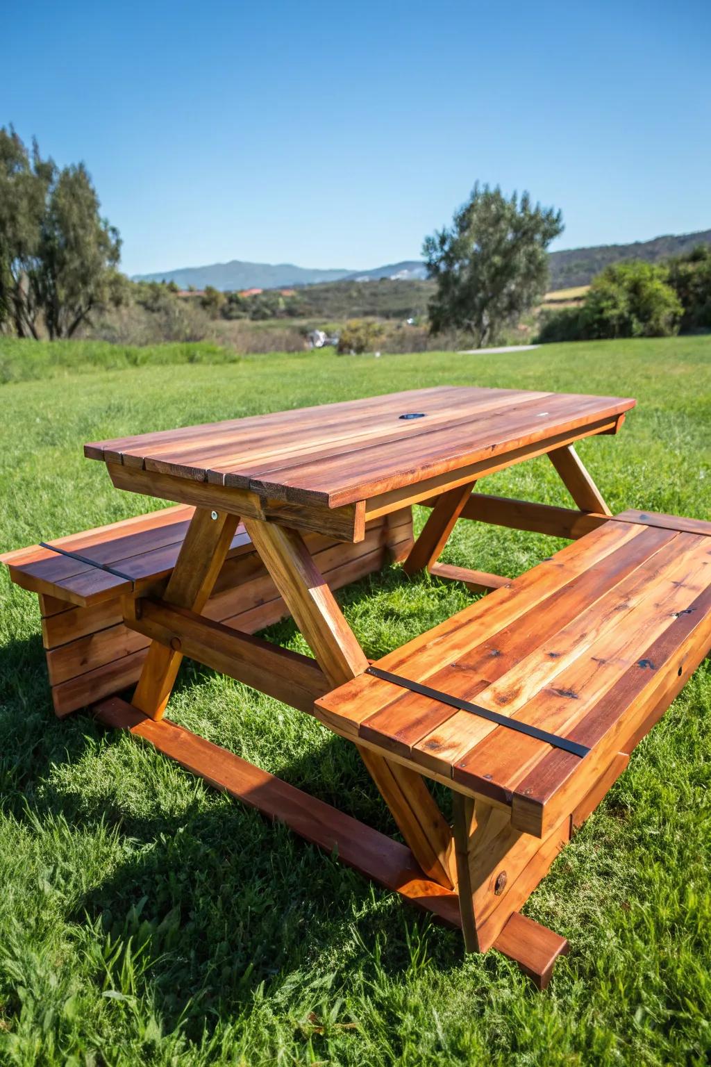 Transform your outdoor space with this innovative convertible picnic table bench—where functionality meets craftsmanship.