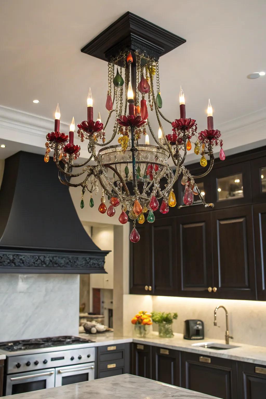 Elevate your kitchen's style with a touch of glamour: a chandelier that makes a statement.