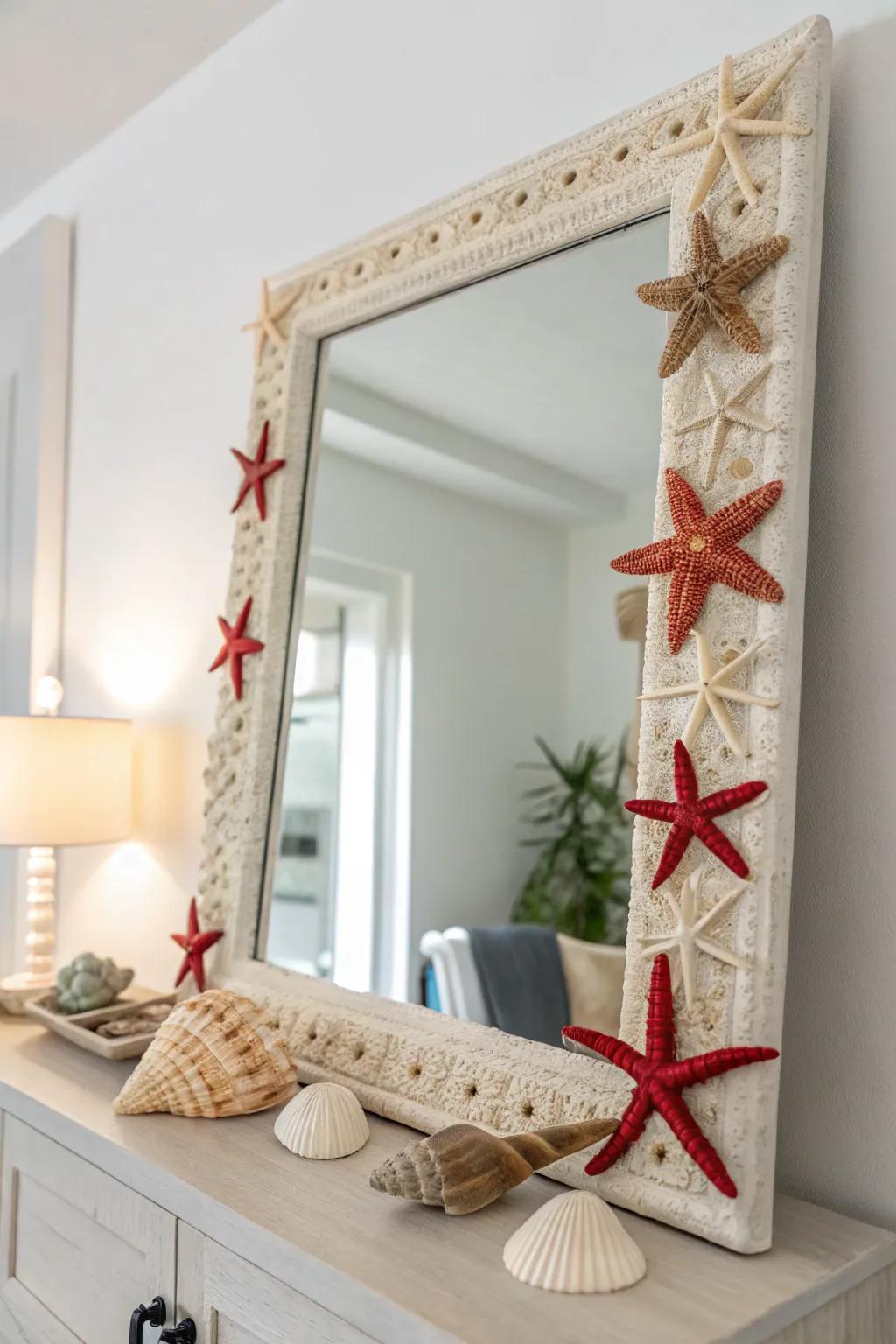 Bring the ocean into your home with a boho-chic seashell mirror frame.