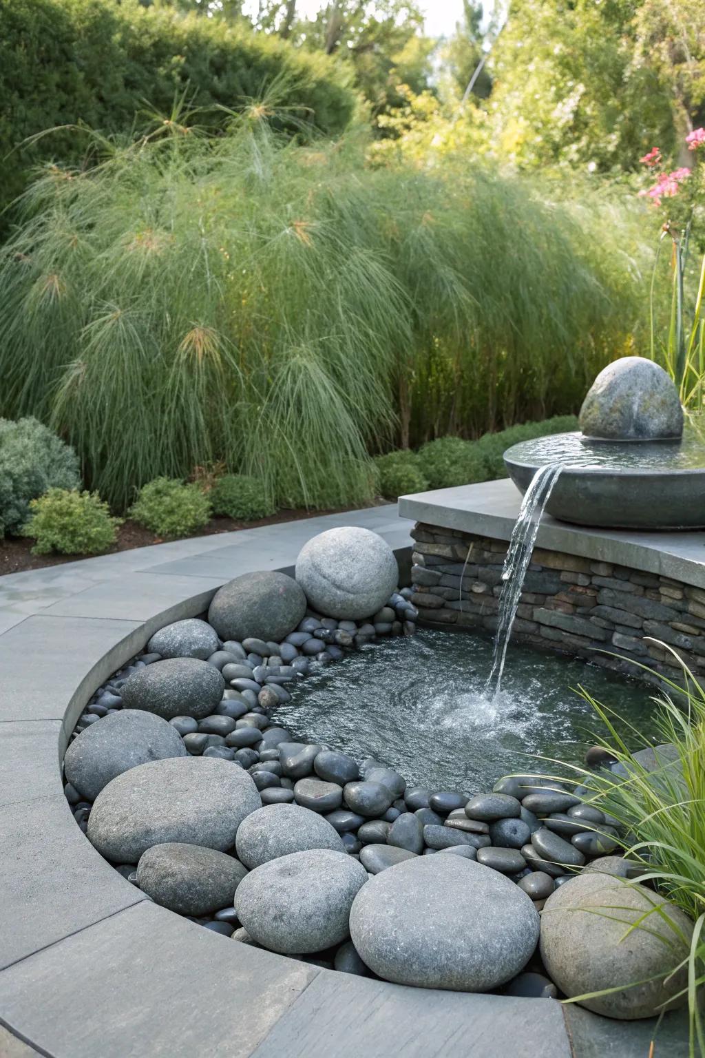 Elevate your garden with a modern minimalist rock fountain, where simplicity meets natural beauty.
