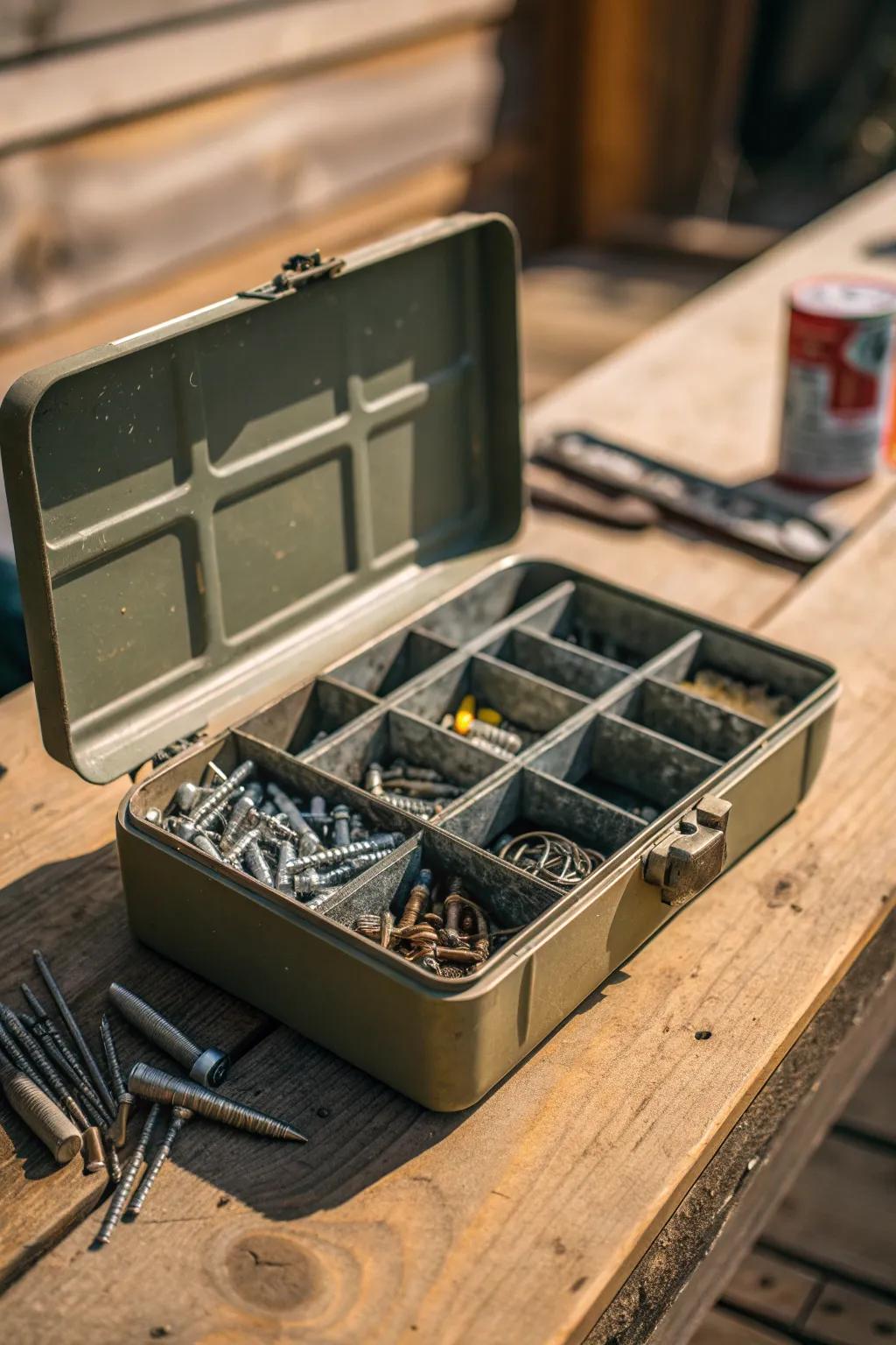 Transform your storage game with a vintage twist: Repurpose a fishing tackle box for your screws!
