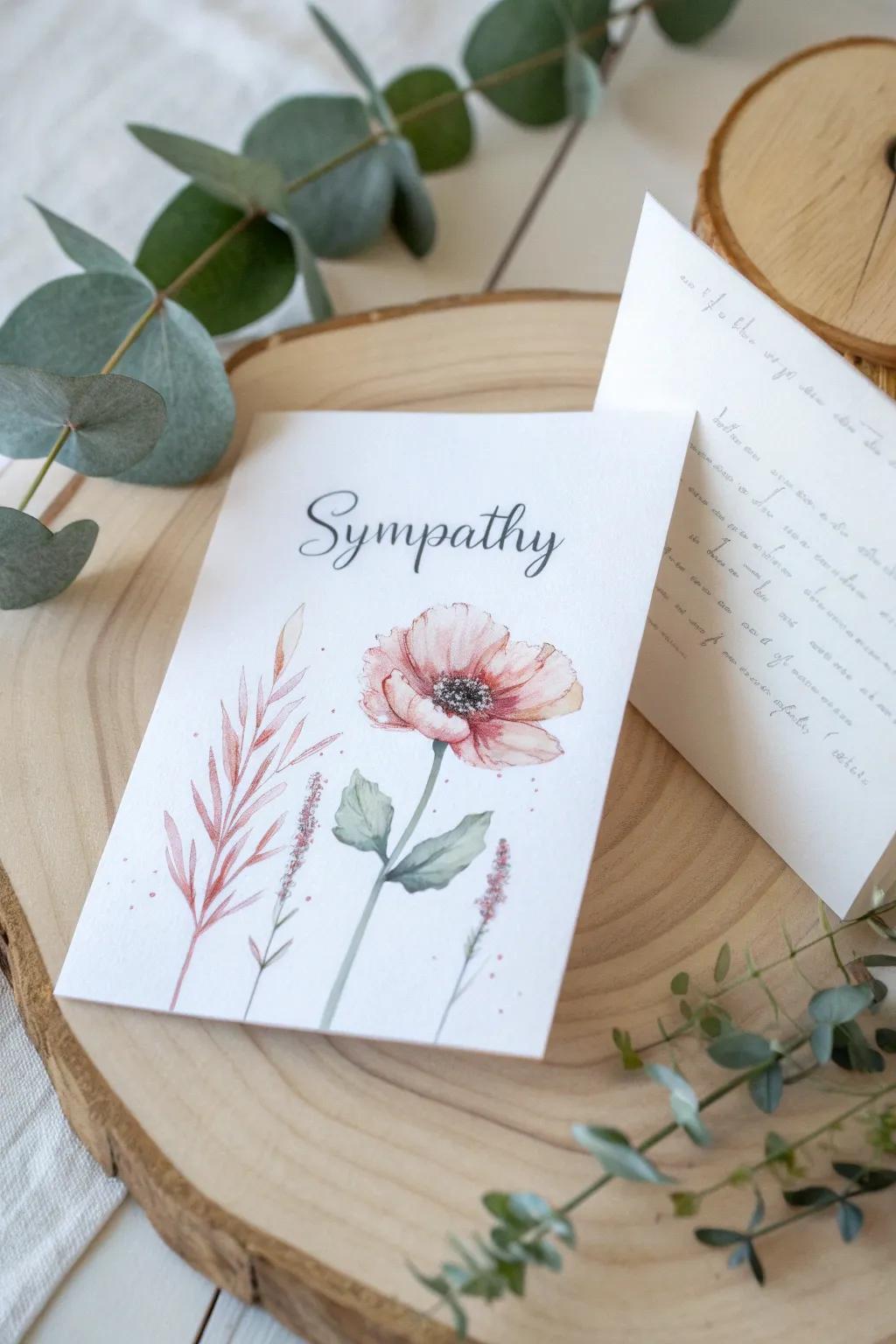 A heartfelt touch: Handcrafted sympathy card with delicate watercolor art.