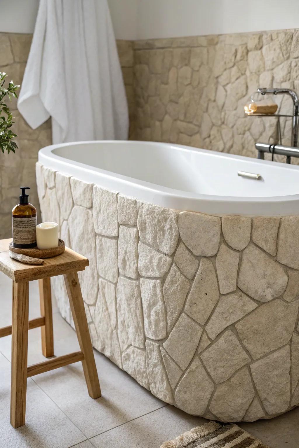 Transform your bathroom with a faux stone tub surround for a touch of elegance and simplicity.