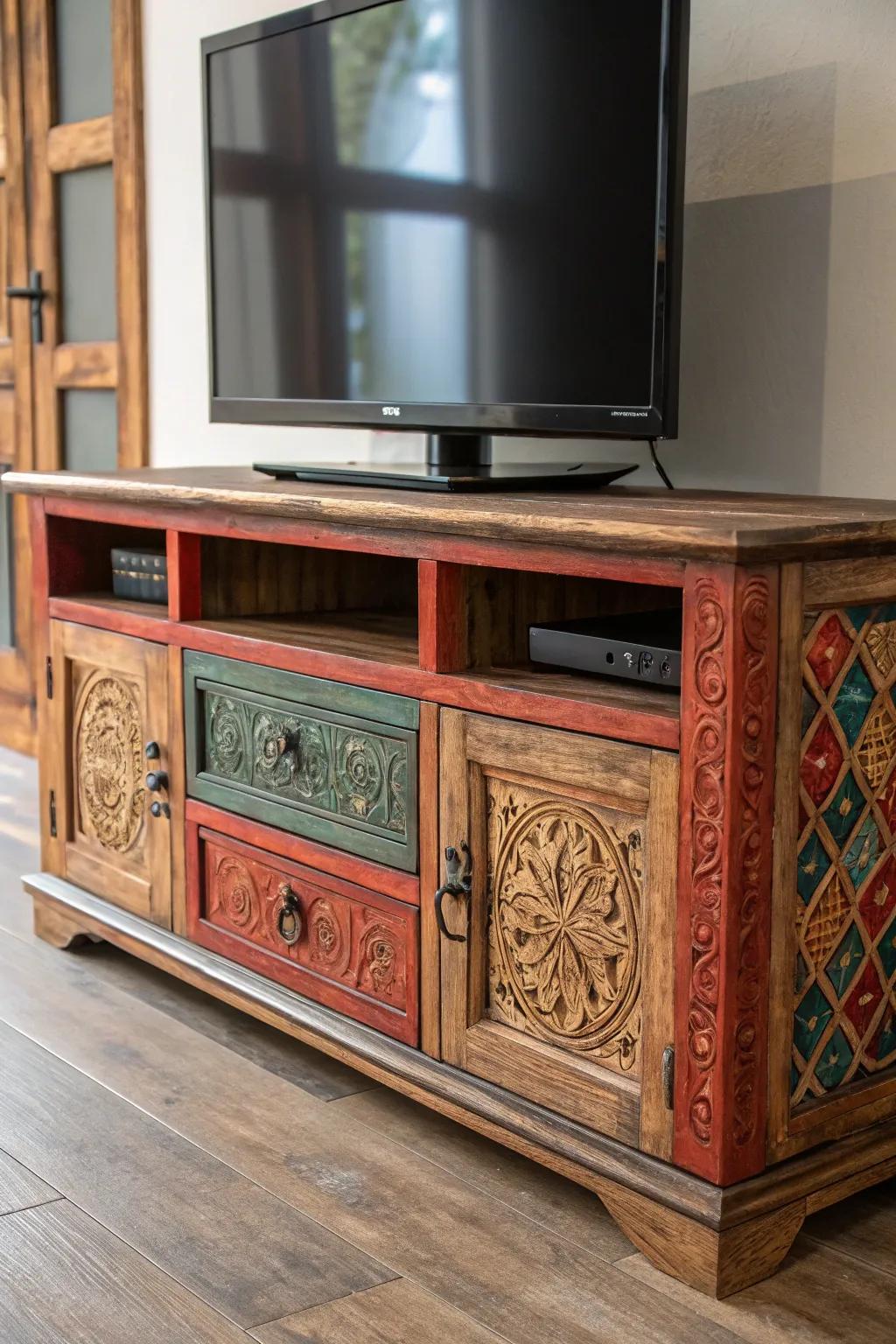 Transform your living space with this multifunctional marvel - a stylish TV stand with hidden storage and bold craftsmanship.