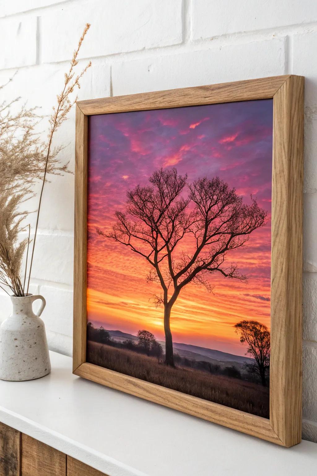Capture the serene beauty of nature with a minimalist sunset silhouette painting.