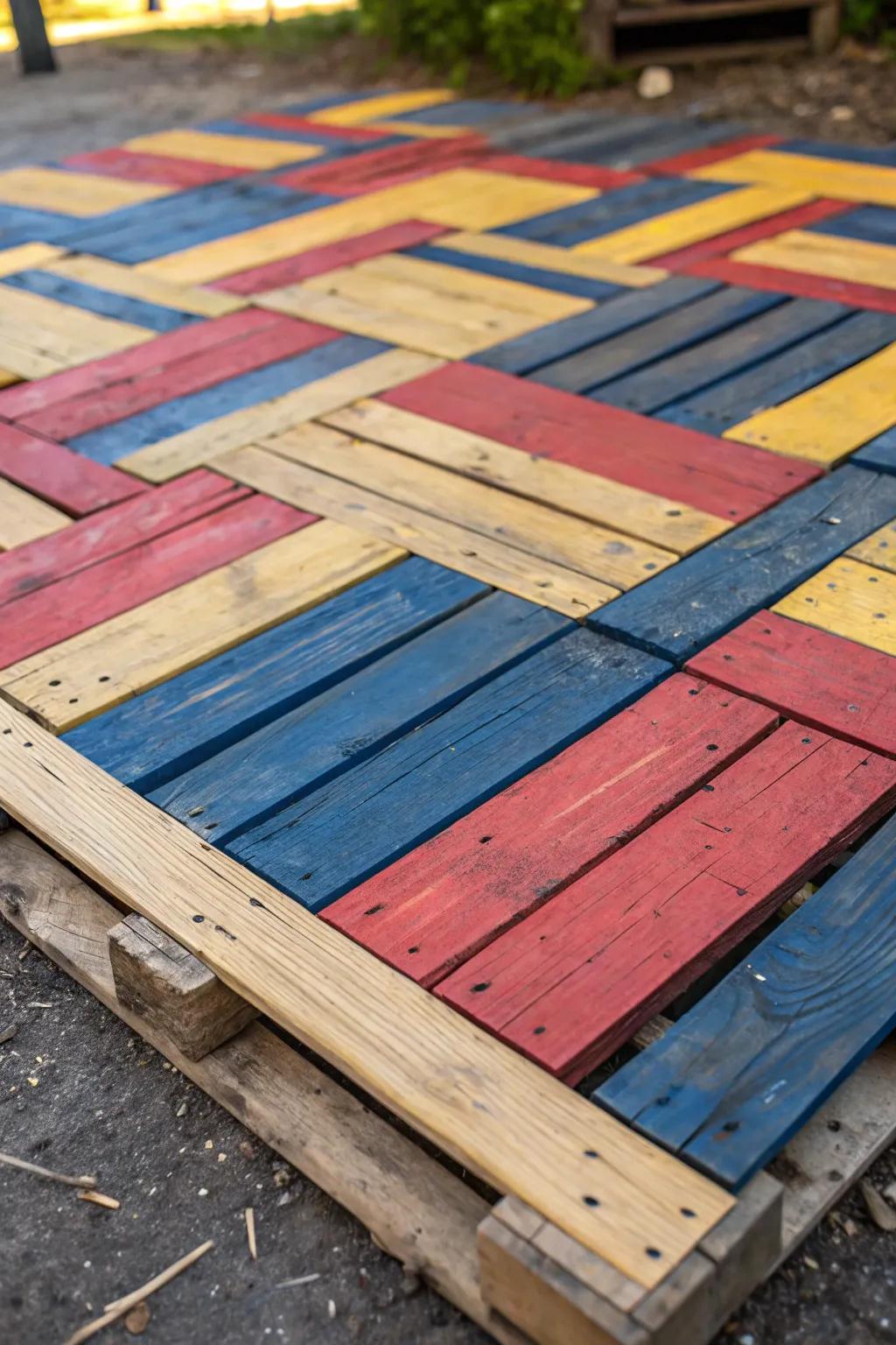 Transform your patio with vibrant painted pallets—where creativity meets craftsmanship!